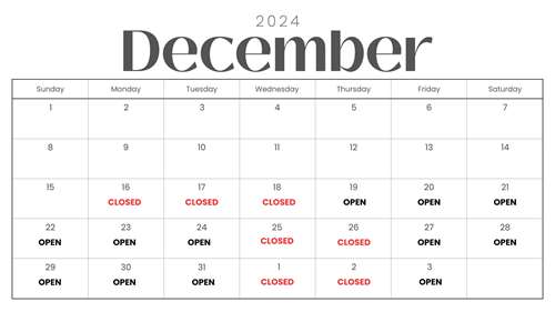 Holiday Hours